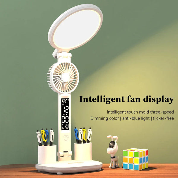 CoolGlow™  |   User LED Clock Chargeable Fan Table Lamp